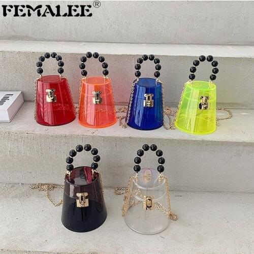 Trendy Design Pvc Simple Clear Handbags 2021 Tote Fashion Pearl Handle Shoulder Bolsa Casual Lady Luxury Chains Crossbody Purses