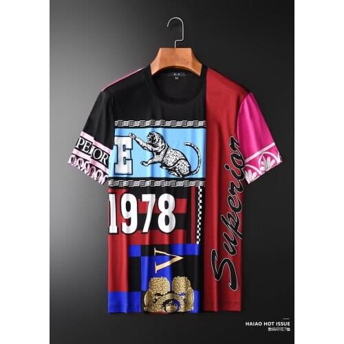 New mens T-shirts Printed cotton short-sleeved round neck top trend