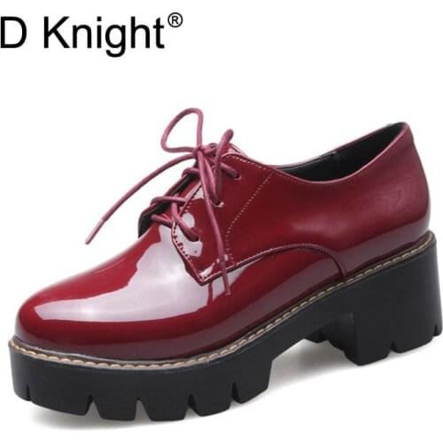 Platform Shoes Woman High Thick Heels Oxford Shoes For Women Patent Leather Creepers Casual Oxfords Spring Pumps Women Shoes Red