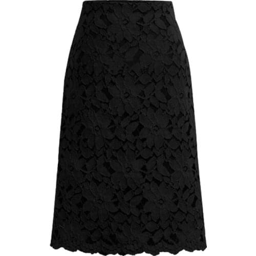 OL Style Bodycon Skirts Fashion Elegant Lace Hollow Out Floral Skirt Sexy Solid Color Tight Skirts For Office Ladies