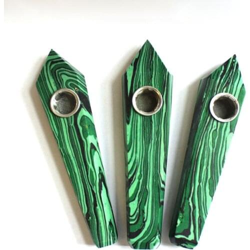 Wholesale 1pc top natural malachite quartz crystal pipe tobacco stick cigarette healing