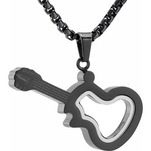 Keepsake Cremation Necklace Hold Ashes Waterproof Glass Guitar Memorial Urn Jewelry For Women Men Stainless Steel