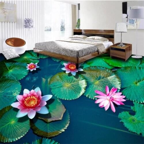 Custom wallpaper lotus bathroom 3D floor painting living room bedroom lotus leaf pond floor decoration painting papel de parede