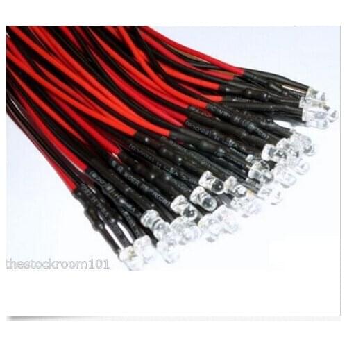 20pcs/lot 5mm Pre-Wired LED Ultra Bright Water Clear Bulb 9v-12V Prewired LED