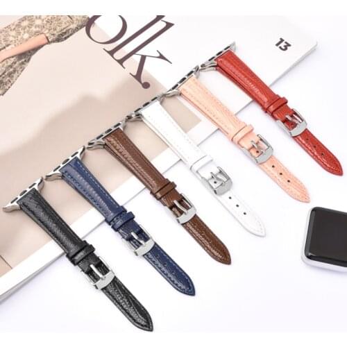 Genuine Leather Strap for Apple Watch iWatch 6 5 4 3 2 SE 38mm 42mm 40mm 44mm Slim Men Women Replacement Wrist Band Red Pink