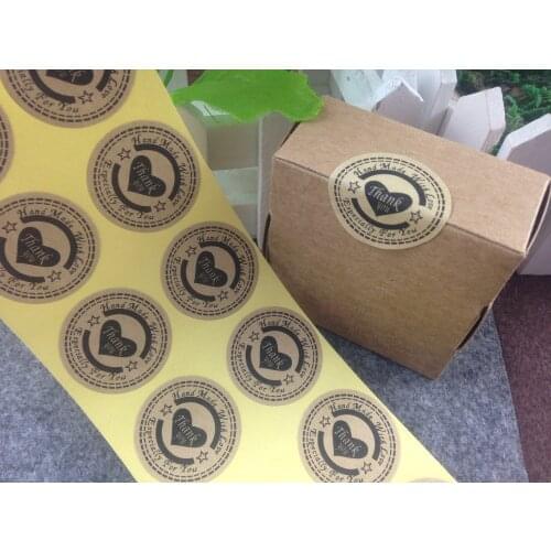 100pcs/lot 3cm Thank You love self-adhesive stickers kraft label sticker DIY Hand Made Gift /Cake /Candy kraft sticker
