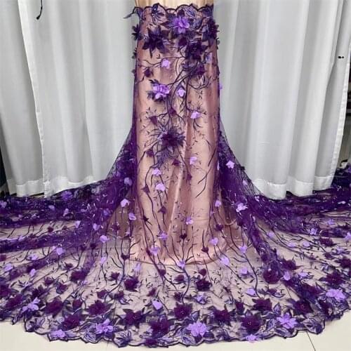 SJ Lace 3D Flower beaede 2021 African Lace Fabric High Quaity Lace Fabric French Tulle Mesh Lace Fabric for Dress Sewing j5-93