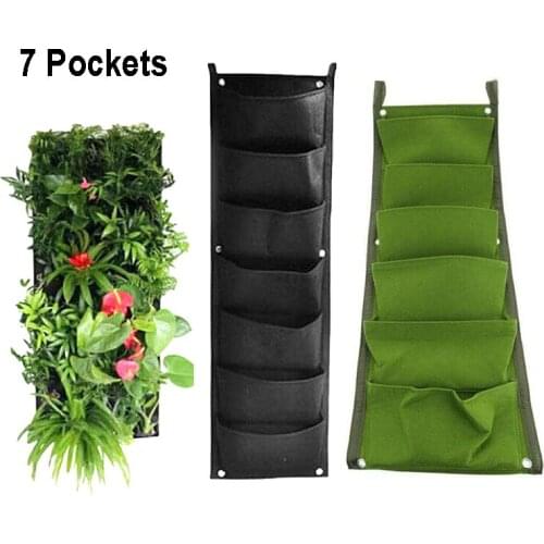 7 Pockets Plant Grow Bags Growing Pots Vertical Garden Wall Hanging Vegetable Flower Planter Growth Fabric Bags Green Black