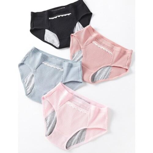 Large Size Mid-Rise Menstrual Period Panties Thread Lace Pocket Menstruation Briefs Cotton Ladies Leak-proof Health Underpants