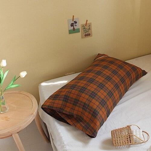 Vintage Plaid Pillow Case Cotton Pillowcase Japan Korean Style Sleeping Pillow Cover Decorative for Hotel Home Dorm 48x74cm