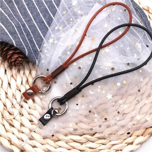 High quality Genuine Leather Wristband for mobile phone key USB work card holder straps keychain Keyring Buckle rope Lanyard