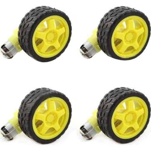 WOTT-4 Pcs For Arduino Smart Car Robot Plastic Tire Wheel with DC 3-6V Gear Motor