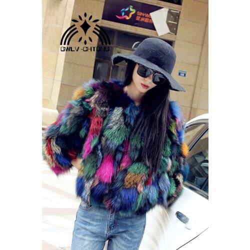 Real natural genuine fox fur coat women fashion multi-color colorful fur jackets ladies over coat outwear custom any size