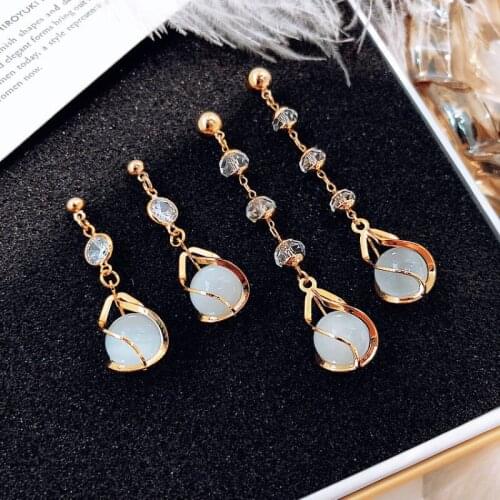 Opal Stone Flower Drop Earrings For Women Vintage Hot Sale Cute Micro Paved Luxurious Waterdrop Pendientes Earring Jewelry