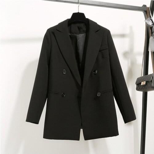 2020 High Quality Fashion Autumn Winter Notched Double Breasted Jacket Loose Casual Women Blazers Work Wear Solid Color Coat