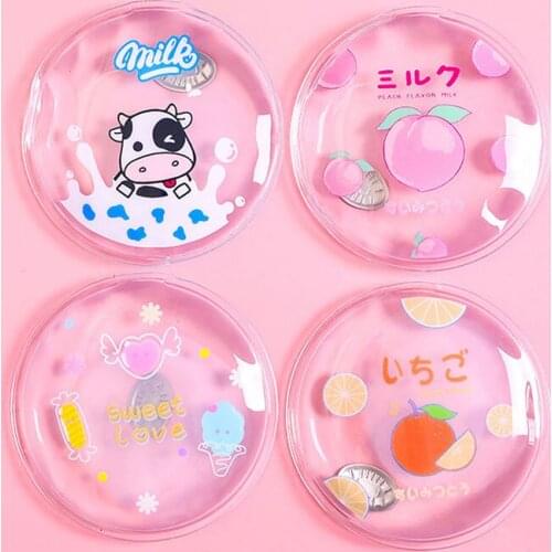 1PC Cute Round Cartoon Transparent Hand Warmer Print Mini Water-Filling Hot Water Bottle Bag Warm Relaxing Heats Random Pattern