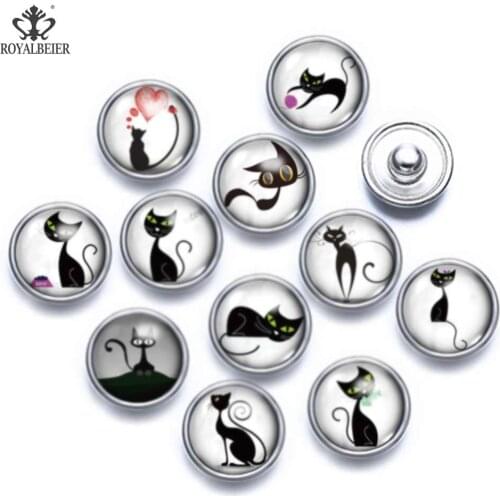 10pcs/lot Black Dog Paw Imprint Pattern Glass Jewelry For 12mm Snap Bracelet Color Theme Glass Snap Bracelet Snap Jewelry