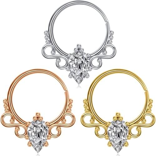 18G Nose Rings Opal Set Centered Filigree Bendable Hoop Rings for Nose Septum, Daith and Ear Cartialge Nose Piercing