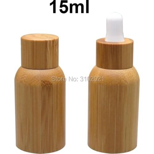 20pcs/lol 15ml Empty Bamboo Wood Glass Medicine Liquid Refillable Essential Oil Dropper Bottle with screw/dropper cover pipette