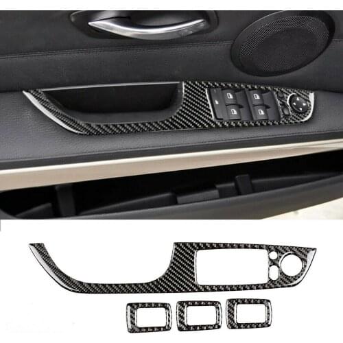 4*Real Carbon fiber Door Window Switch Button Cover For BMW 3 Series E90 2005-12