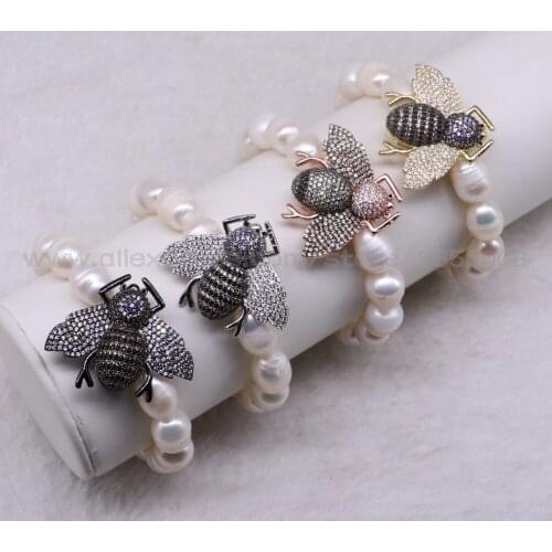 4 Strand Fashion Big pearls strand Bracelet Mix color bugs Bracelet Cute tiny bee bracelet fashion jewelry for lady 3281