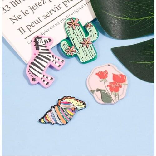 4pcs Cactus Zebra conch lotus Oil Painting Jewelry Accessories Hand Made Earrings Connectors DIY Pendant Components Charms