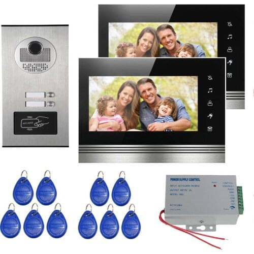 7 inch Color Monitors Wired Video Intercom Door Phone RFID Card Audio Visual Doorbell System For 2 / 3 / 4 Apartments Home