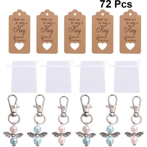 72pcs Angel Wing Key Holder Wedding Keychain Set Wedding Party Mesh Storage Pouch Key Ring Pendant Gift Ornaments Party Supplies