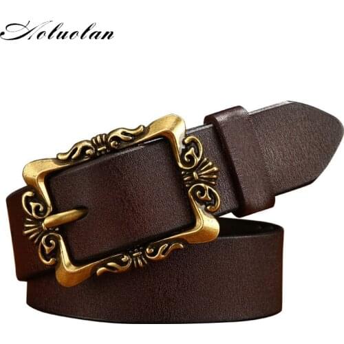 Aoluolan top high quality leather Womens Belts Pin buckle genuine leather belts designer women waist belts free shipping