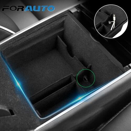 Car Central Armrest Storage Box Accessories Center Console Holder Flocking Organizer Containers Car Interior For Tesla Model 3 Y