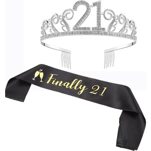 Finally 21 Birthday Sash crown tiara 21st twenty one years old girl happy birthday Party Decoration Favor gift supplies