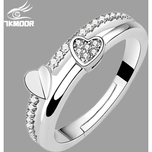 7KMOOR 925 Sterling Silver New Woman Cubic zirconia silver Ring opening the adjustable ring asymmetrical heart-shaped Jewelry