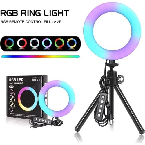 RGB Ring Light 16cm 6 inch With Tripod Stand Usb Charge Selfie Led Lamp Dimmable Photography Light For Photo Photography Studio