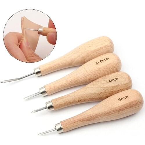 LMDZ 1pcs Leather Craft Wooden Diamond Rhombus Awl 3mm 4mm 5-6mm DIY Leather Stitching Sewing Awl Leathercraft Punch Tool