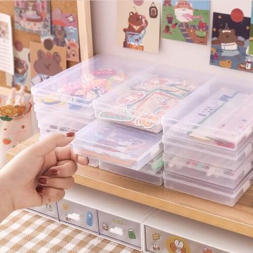 2pcs Cute Transparent Mini Desktop Organizer Pencil Box Desk Storage Box School Office Classification Box Stationery Supplies