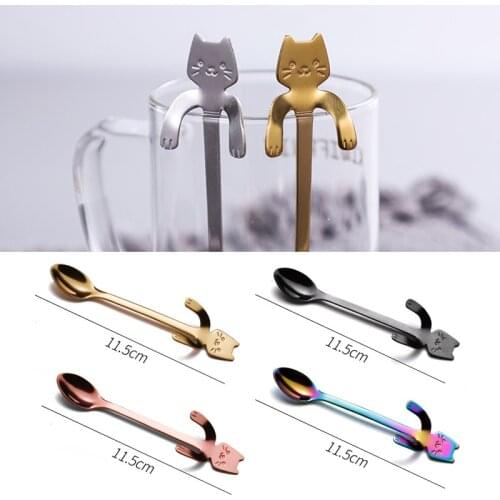 Hot Sale Coffee Spoon Mini 304 Stainless Steel Cartoon Cat Spoon Long Handle Flatware Coffee Drinking Tools Kitchen Gadget