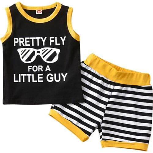 2021 0-5Y Casual Kids Baby Boy Clothing Set Summer New Letter Print Sleeveless Top Vest+Striped Shorts Outfits 2pcs