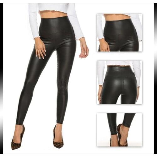 Sexy Fashion Thin Matt High Waist Leather Pants for Womens Outer Wear Plus Size Skinny Stretch Hipsters Trousers Leather Pants