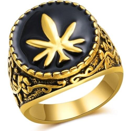 Fashion Vintage Middle East Maple Leaf Rings for Men Punk Ancient Gold Color Vintage Ring Male Finger Jewelry Party Gift