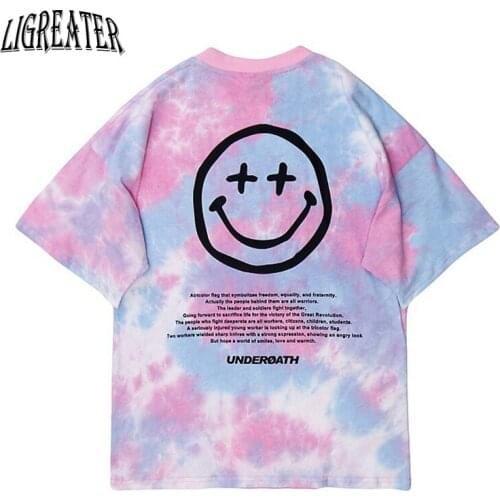 2021 Men Tie-dyed Letterprint T-shirt Hip Hop Street Style Harajuku T-shirt Summer Short Sleeve T-shirt Cotton Casual T-shirt