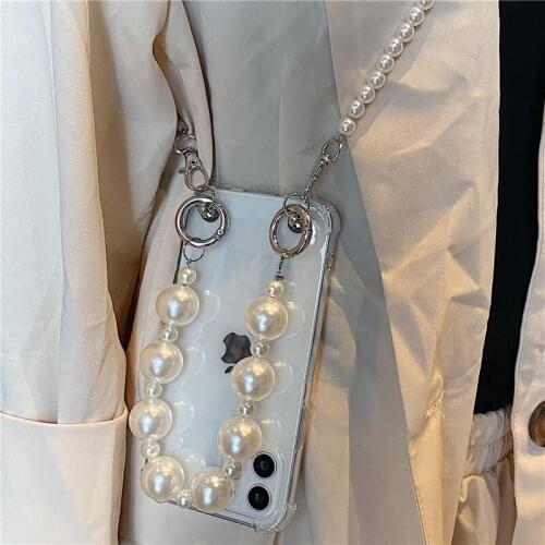 Korean Pearl Bracelets chain Crossbody Lanyard Necklace soft case for iphone 12 Pro Max MiNi 11 Pro XR X XS 7 8 6S plus SE 2020