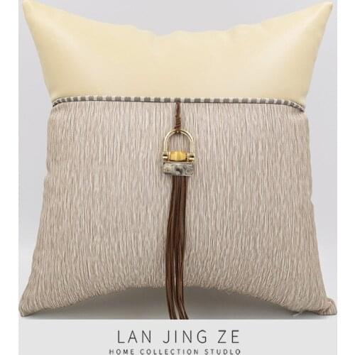 LAN JINGZE Pu Leather Patchwork Pillowcase Home Decorative Cushion Metal Lock Style Cushion Cover For Sofa Living Room 45cmx45cm