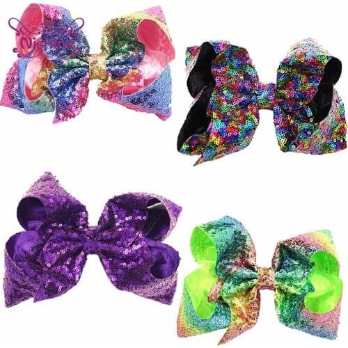 Nishine 8 Inches Glitter Sequins Big Bows Toddler Hair Clips DIY Children Stage Performance Decoration Baby Hairpins Photo Props