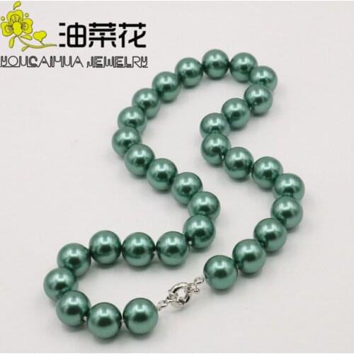 New (min order) 14mm Green South Sea Shell Pearl Necklace Pearl Jewelry Rope Chain DIY Necklace Pearl Beads Natural Stone 18inch
