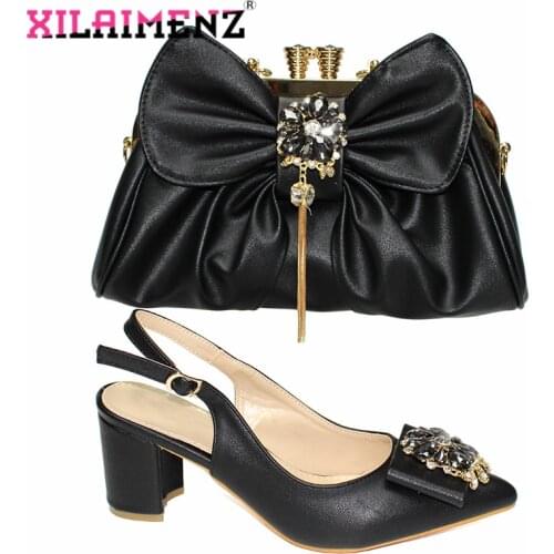 2020 New Arrivals Shoes and Bag to Match in Black Color Decorate with Rhinestone Nigerian Women Shoes Matching Bag for Party