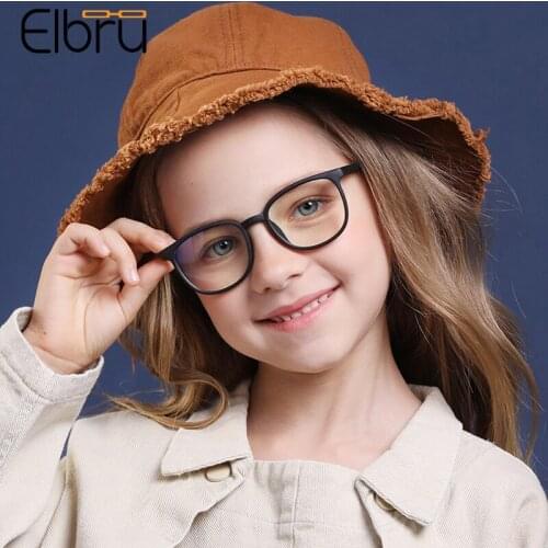 Elbru Anti-blue Light Silicone Square Frame Children Glasses Frame Girl&Boys TR90 Frame Optical Computer Eyeglasses Soft Goggles