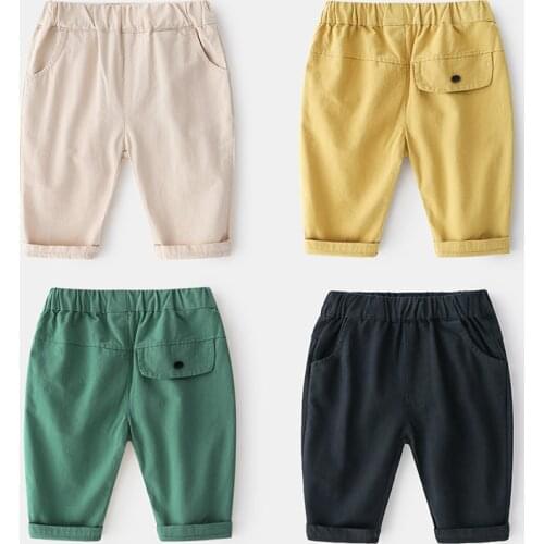 Baby Clothing Children Clothes High Quality 2021 Summer Kids Shorts Simple Button Solid Color Boys Casual Trousers Cropped Pants