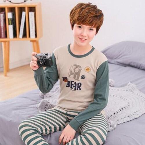 Autumn Childrens Pijamas Suits Big Boys Girls Pajamas Sets Cotton Sleepwear 2pcs Pyjamas Kids Teenager Home Clothes Nightwear