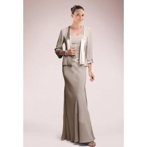 Sheath Floor-length Mother Dress Chiffon and Satin Sashes Mother of the Bride Dresses with Jacket Two Pieces Women Dress