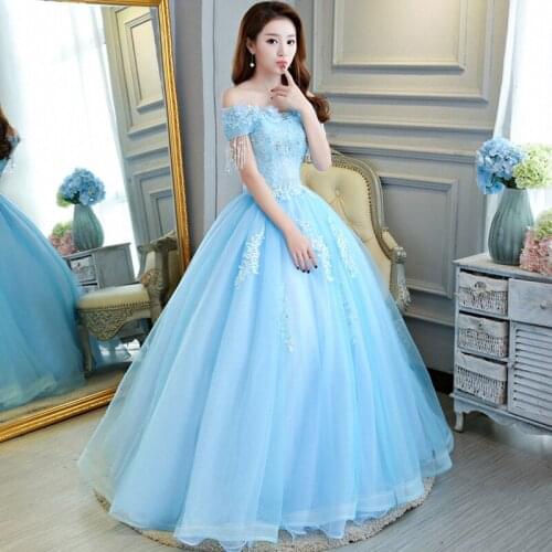 Sky Blue Quinceanera Dresses Off The Shoulder Ball Gown Applique Lacesweet 16 Dress Vestido De Quincenera Vestido De Quincianera